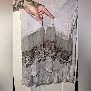 New ORIGAMI Origami Embroidered Sheer Lace Bell Sleeve Boho Top